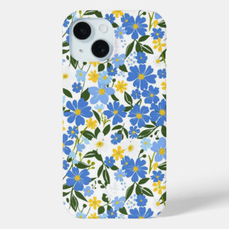 ブルーの花柄iPhoneケース iPhone 15ケース