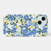 ブルーの花柄iPhoneケース iPhone 15ケース (裏面横)