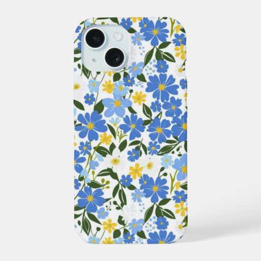 ブルーの花柄iPhoneケース iPhone 15ケース (裏面)