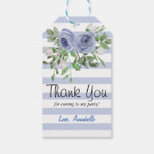 ブルーの花水彩ストライプ　サンキュー パーティ ギフトタグ (裏面)