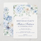 ブルーの花菅の植物の誕生日パーティー 招待状 (正面/裏面)
