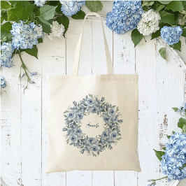 ブルーの花輪とリボンのオーダーメイド  トートバッグ