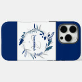 ブルーの花輪モノグラム 名前入り Case-Mate iPhoneケース (裏面 (横))