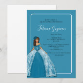 ブルーの花飾り付きのキンチアニエラ 招待状 (正面/裏面)