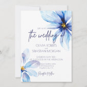 ブルーの花 ミニマルでエレガントなウェディング 招待状 (正面)