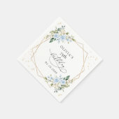 ブルーの花、白い花、グリーン、誕生日 スタンダードカクテルナプキン (角)