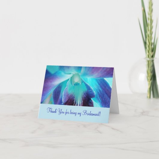 ブルーの蘭のウェディングパーティー向けグリーティングカード サンキューカード (正面)