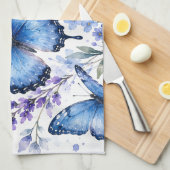 ブルーの蝶々 水彩画 キッチンタオル (四つ折り)