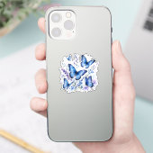 ブルーの蝶々 水彩画 シール (スマートフォン)