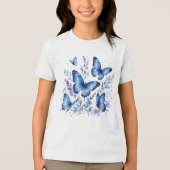 ブルーの蝶々 水彩画 トライブレンドＴシャツ (正面)