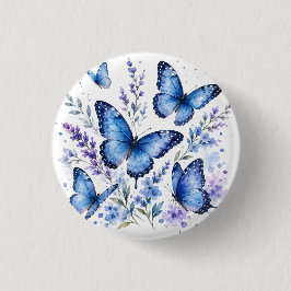 ブルーの蝶々 水彩画 缶バッジ