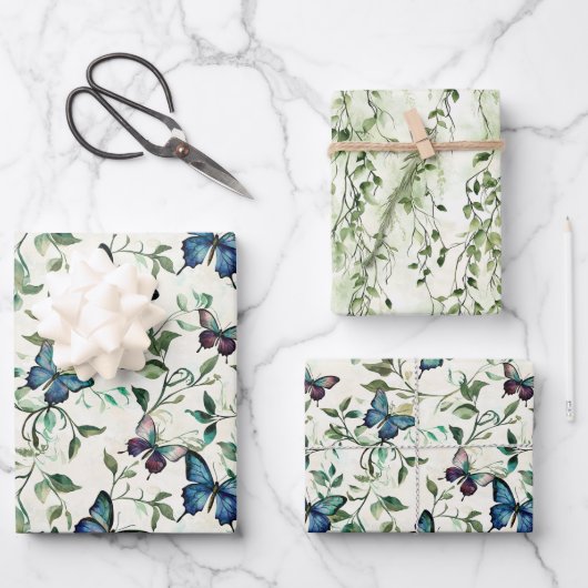 ブルーの蝶の美しい花嫁の歓迎会 ラッピングペーパーシート (正面)