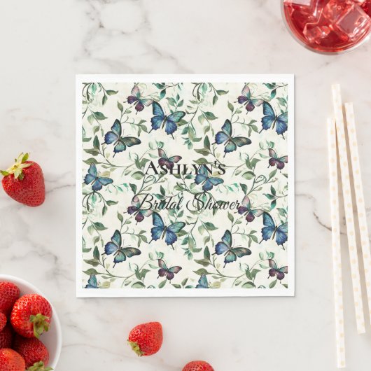 ブルーの蝶の美しい ブライダルシャワー スタンダードランチョンナプキン (インサイチュ)