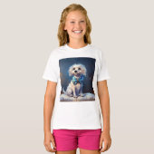 ブルーの蝶ネクタイをつけたかわいい仔犬 Tシャツ (正面フル)