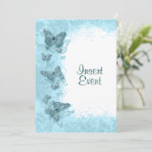 ブルーの蝶 エレガントな誕生日 ウェディング 招待状 (スタンド正面)