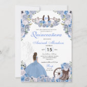 ブルーの西部チャラ フラワーブーツのキンセアニエラ 招待状 (正面)