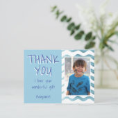 ブルーの誕生日ありがとう子供の写真 ポストカード (スタンド正面)