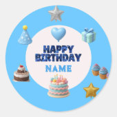 ブルーの誕生日お祝い ラウンドシール (正面)