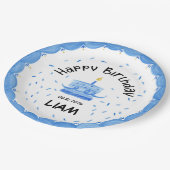 ブルーの誕生日ボーイ用 オーダーメイド紙皿 ペーパープレート (アングル)