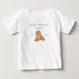 ブルーの誕生日男の子ゴールデンドゥードルパピー 誕生日 ベビーTシャツ