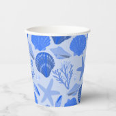 ブルーの貝殻とサンゴの模様のカスタムビーチ 紙コップ (正面)