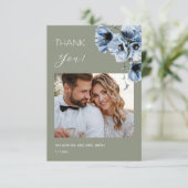 ブルーの透明な花の結婚式サンクスカード サンキューカード (スタンド正面)