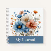 ブルーの野の花の水彩画のオーダーメイド ノートブック (正面)