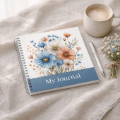 ブルーの野の花の水彩画のオーダーメイド ノートブック