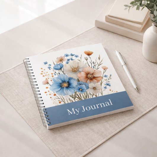ブルーの野の花の水彩画のオーダーメイド ノートブック