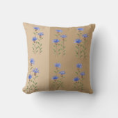 ブルーの野の花の水彩画アート クッション (正面)