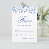 ブルーの野の花の結婚式RSVPカード カード (スタンド正面)