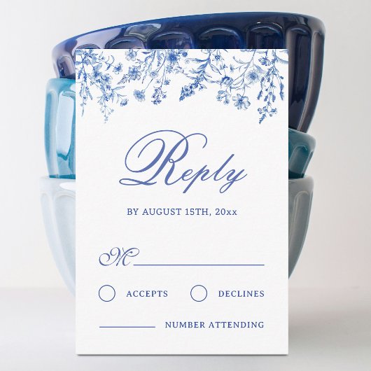 ブルーの野の花の結婚式RSVPカード カード