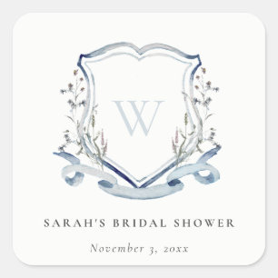 ブルーの野生の花の水彩画のクラシックな結婚式前祝い スクエアシール
