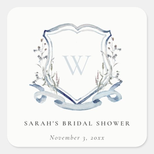 ブルーの野生の花の水彩画のクラシックな結婚式前祝い スクエアシール (正面)