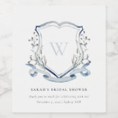 ブルーの野生の花の水彩画のクラシックな結婚式前祝い ワインラベル (シングルラベル)