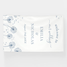 ブルーの野生の花の結婚式のウェルカムサイン 横断幕