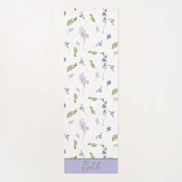 ブルーの野生の花 水彩 カスタムネーム ヨガマット