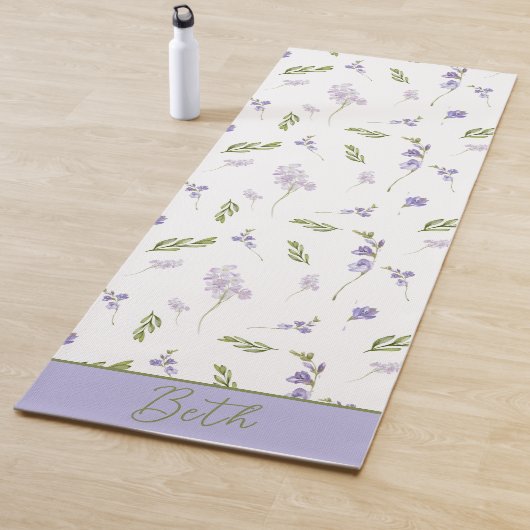 ブルーの野生の花 水彩 カスタムネーム ヨガマット (インサイチュ)