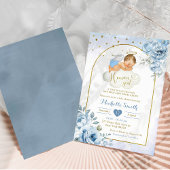 ブルーの金髪の小さな天使が天から送られてきたベイビーシャワー 招待状