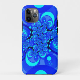 ブルーの陰影 モダンな抽象的フラクタルアートのイニシャル iPhone 11 PROケース