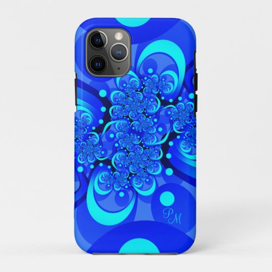 ブルーの陰影 モダンな抽象的フラクタルアートのイニシャル Case-Mate iPhoneケース (裏面)