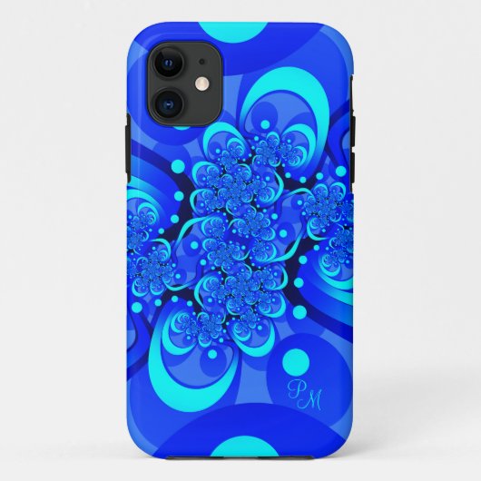 ブルーの陰影 モダンな抽象的フラクタルアートのイニシャル Case-Mate iPhoneケース (裏面)