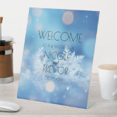 ブルーの雪の結晶のカスタム 冬の結婚式 ウェルカム 台座サイン (インサイチュ)