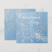 ブルーの雪の結晶のクリスマスパーティー 招待状 (正面/裏面)