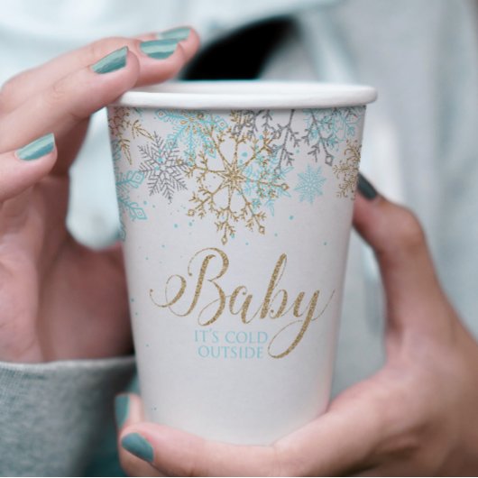 ブルーの雪の結晶のベビーシャワー "Baby It's Cold Outside" 紙コップ