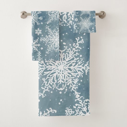 ブルーの雪の結晶の水彩画の冬 バスタオルセット (インサイチュ)