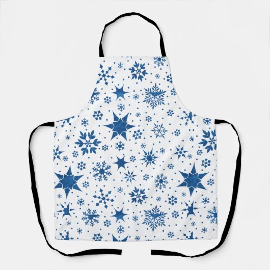 ブルーの雪の結晶パターン エプロン (正面)