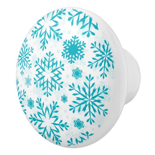 ブルーの雪の結晶パターン セラミックノブ (右)