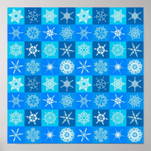 ブルーの雪の結晶パターン ポスター