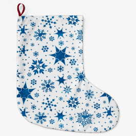 ブルーの雪の結晶パターン ラージクリスマスストッキング